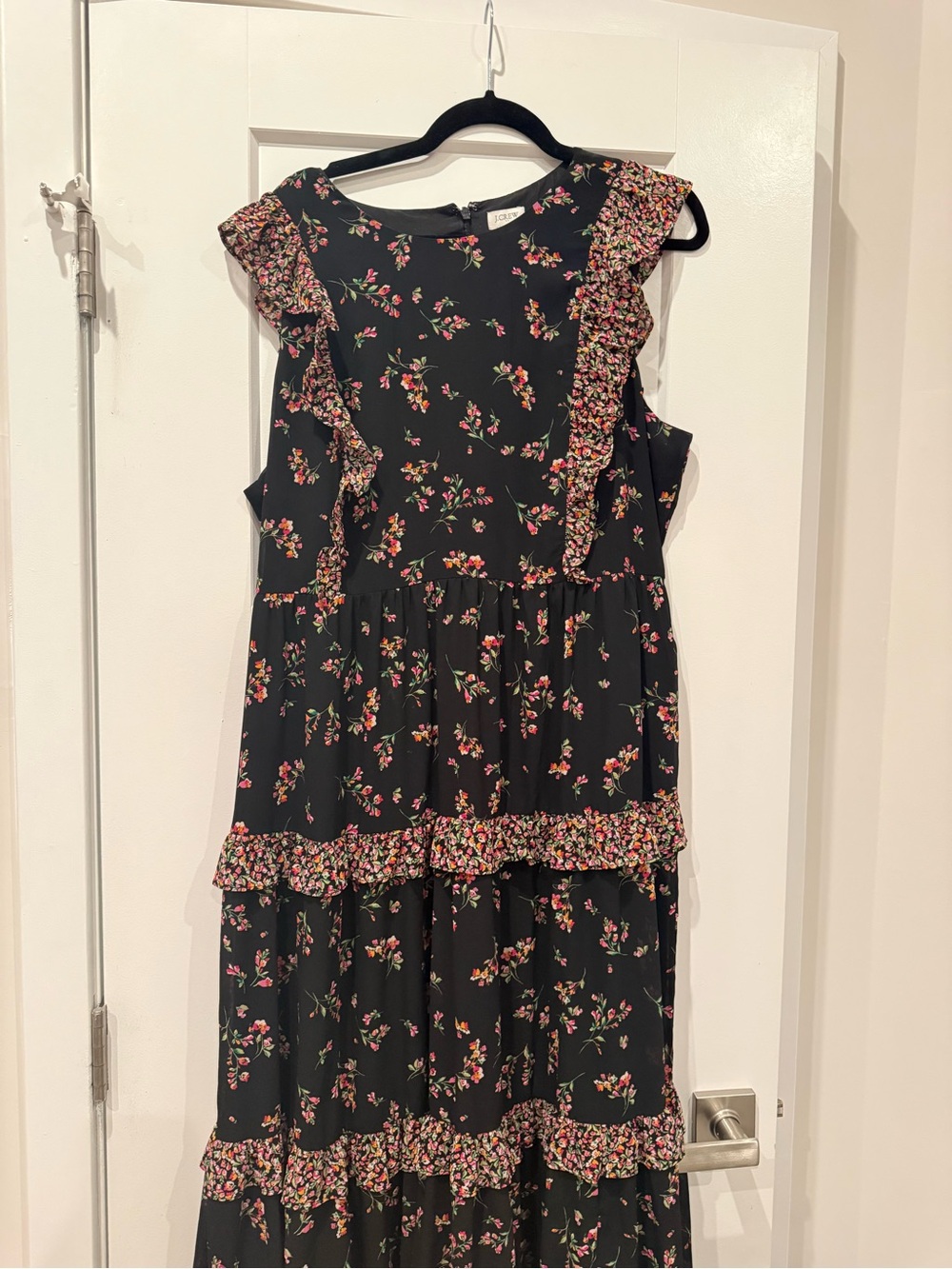J. Crew Factory Black Maxi Dress with Pink Floral Ruffle Tiers - Picture 5 of 7